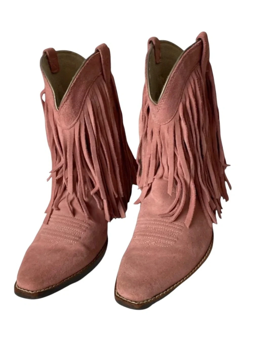 Ariat pink suede fringe pull on western ankle booties girls size 4
